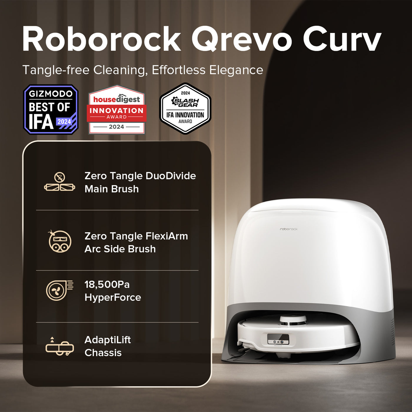 Roborock Qrevo Curv Robot Vacuum Cleaner - Certified Refurbished